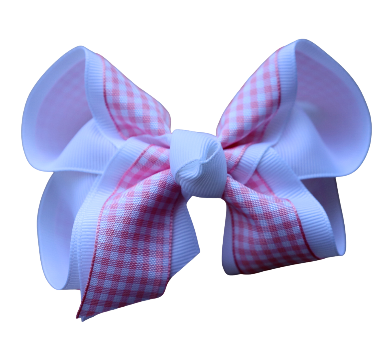 Light Pink Gingham Layered Bow: Nylon Headband / 5 inch