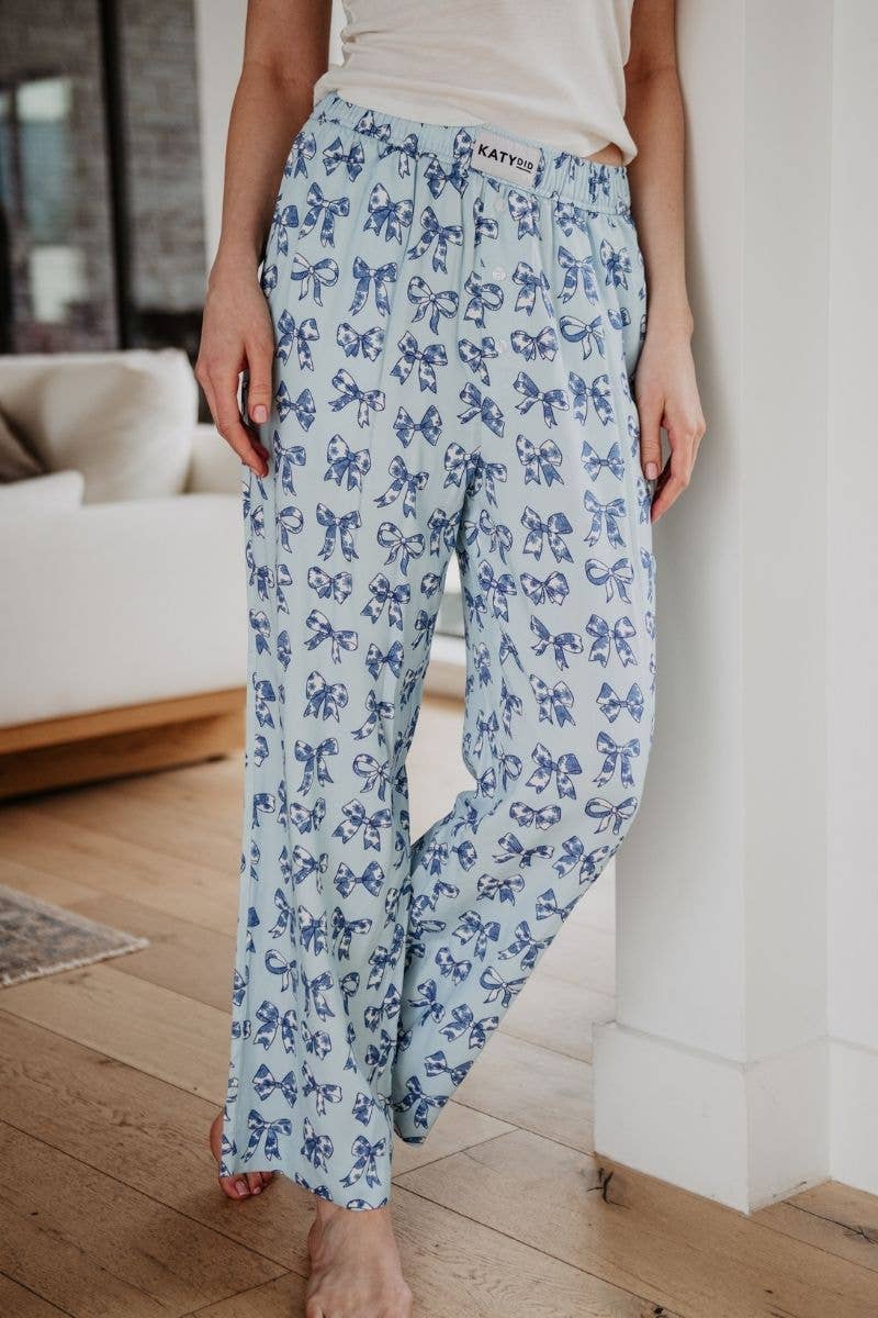 Light Blue Toile Coquette Bows Boxer Pants: Light Blue Bow / S