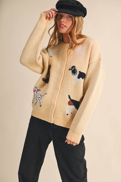DOG KNIT SWEATER CARDIGAN: Red