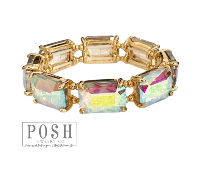 Large rectangle rhinestone bracelet: Blue