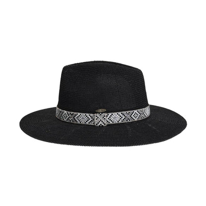 Knit Seed Bead/Rhinestone Band Panama Hat KPC0001: White
