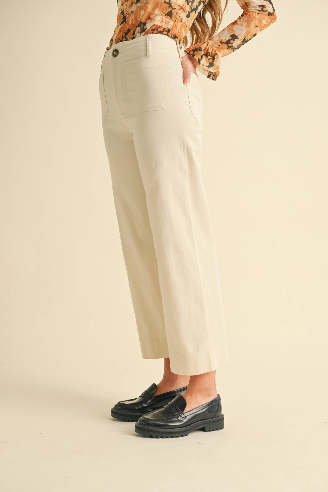 HIGH WAIST CROPPED WIDE LEG PANTS MP3303: Berry Pink / L
