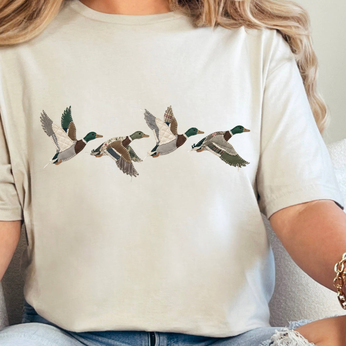 Patchwork Mallard Duck Graphic T-Shirt | Gildan : White / Small