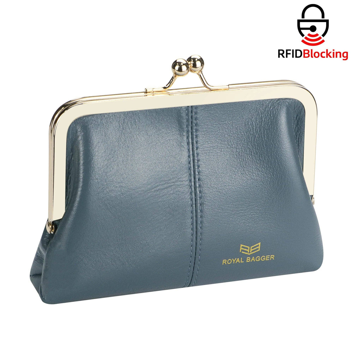 4120 Leather RFID Kiss-Lock Wallet: Black