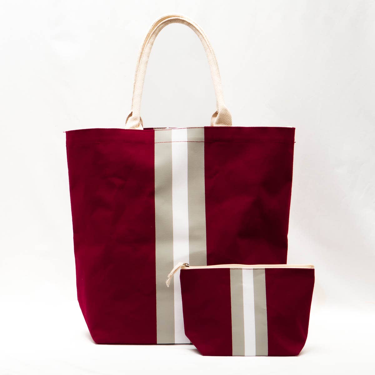 Campus Stripe Tote  Maroon/White/Gray  20x17x6.5 by The Royal Standard