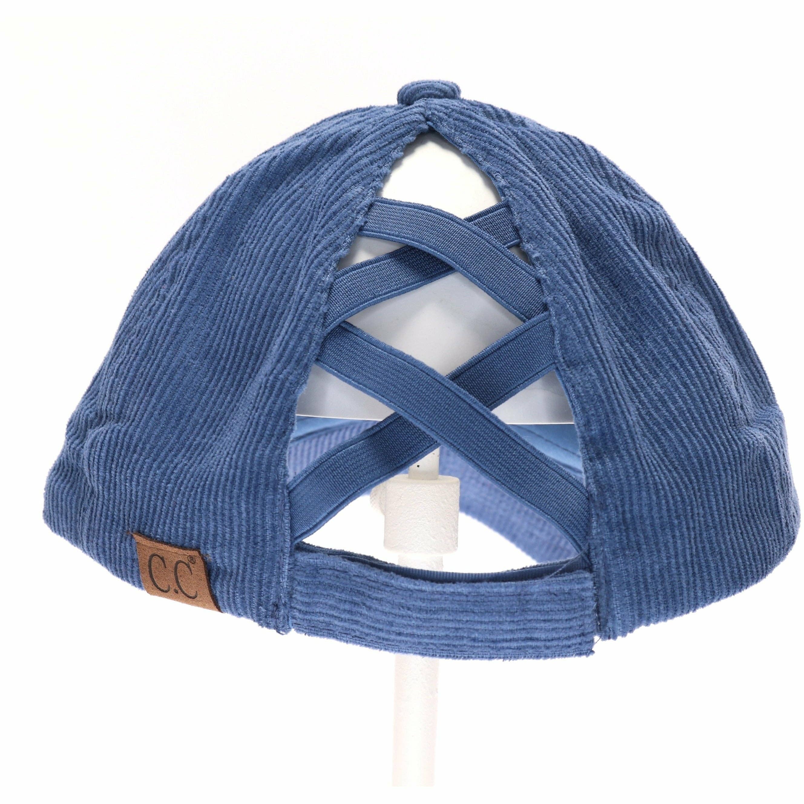 Corduroy Criss Cross High Pony CC Ball Cap BT937: Black