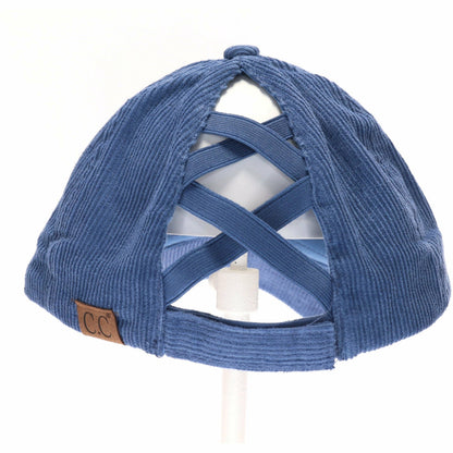 Corduroy Criss Cross High Pony CC Ball Cap BT937: Black