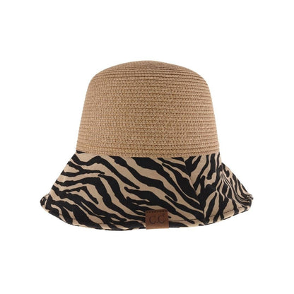 Zebra Print Straw Cloche C.C Sun Hat ST3927: White