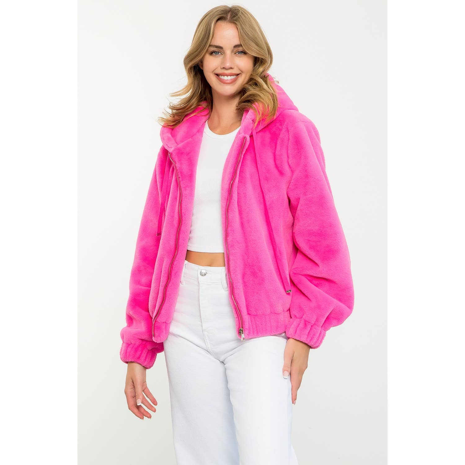 Faux Fur Jacket: PINK / XS-S-M-L(1-2-2-1)
