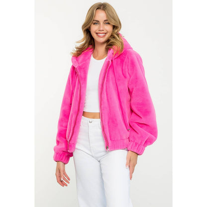 Faux Fur Jacket: PINK / XS-S-M-L(1-2-2-1)