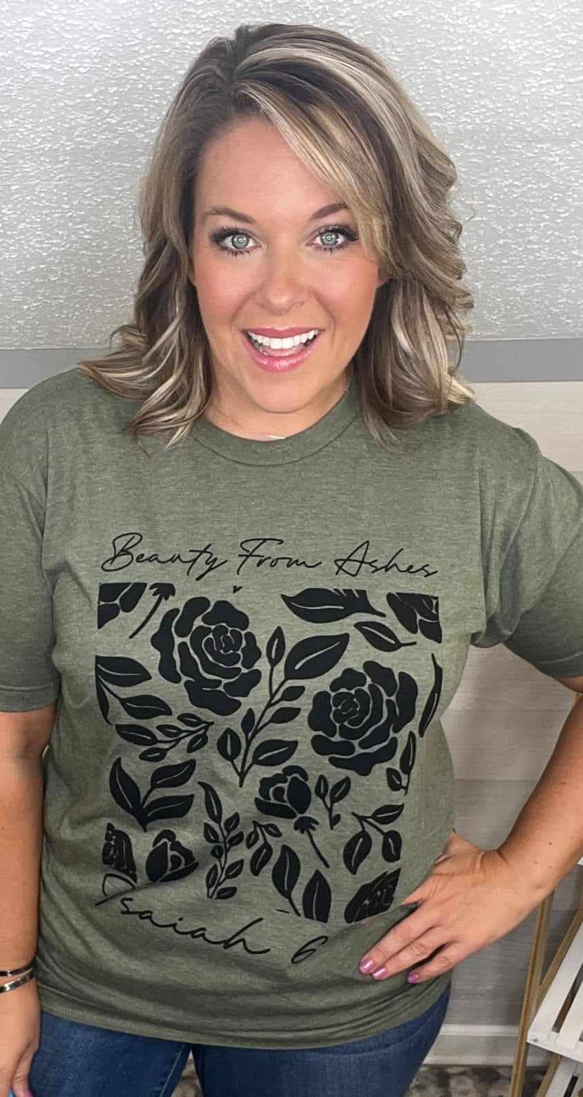 BEAUTY FROM ASHES OLIVE FAITH GRAPHIC TEE
