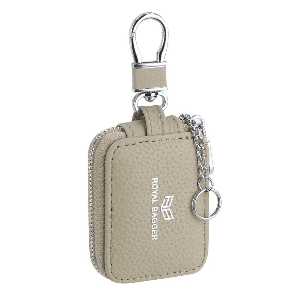 2901 Leather Earphone Pouch with Keychain: Light Grey