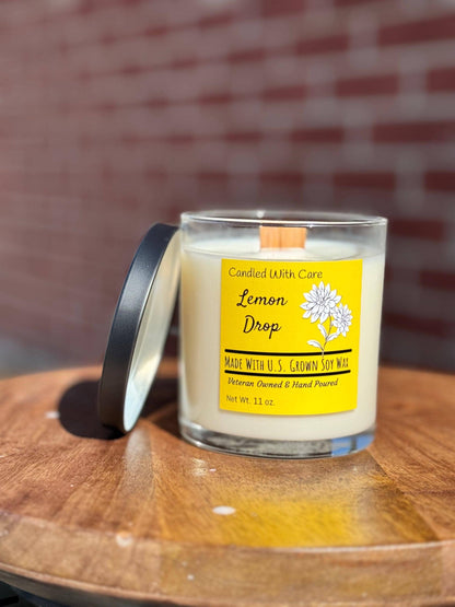 Lemon Drop Natural Soy Wax Candle with Wood Wick: 12 oz.