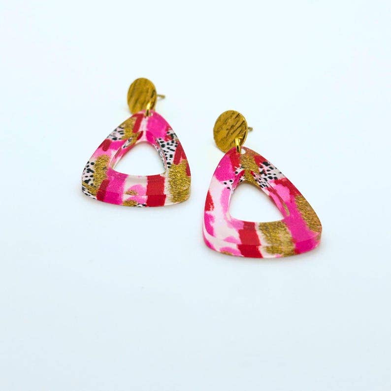 Miami Inspired Pink &amp; Gold Acrylic Earrings