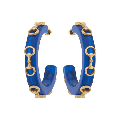 Sutton Horsebit Resin Hoop Earrings: Navy