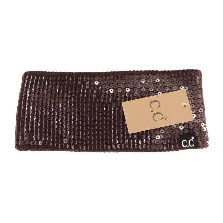 Allover Clear Sequin Head Wrap HWC0044: Chocolate