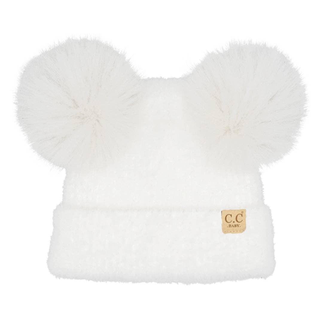 BABY C.C Chenille Double Pom Beanie for Kids: Hot Pink