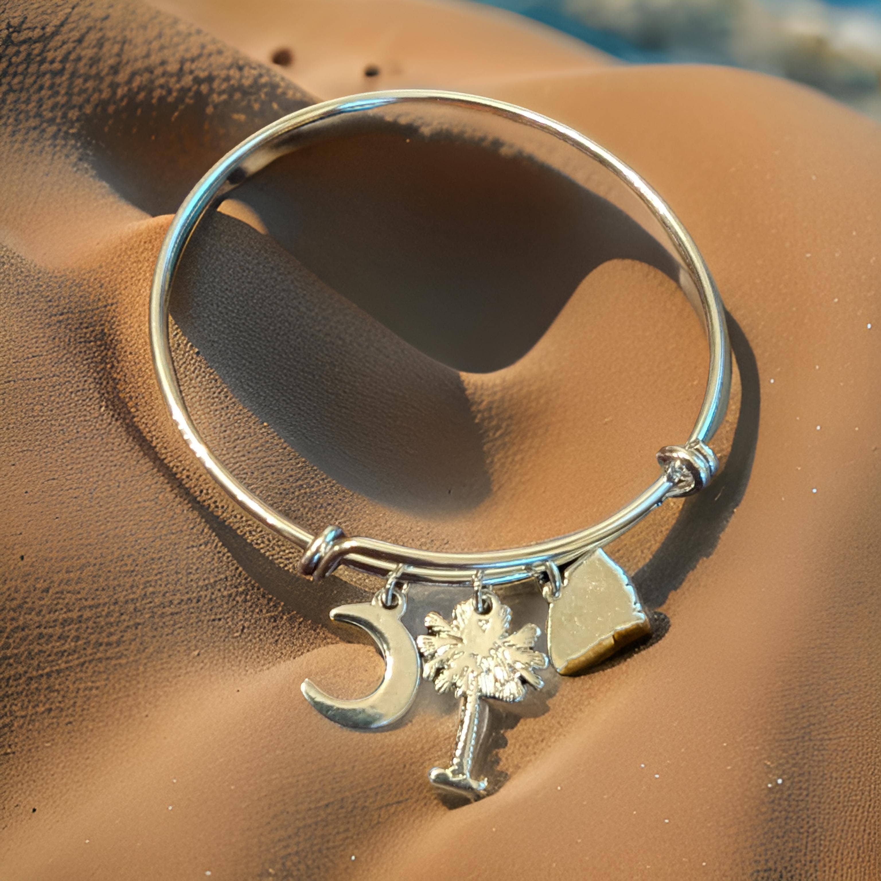 South Carolina Palmetto &amp; Moon Charm Bracelet