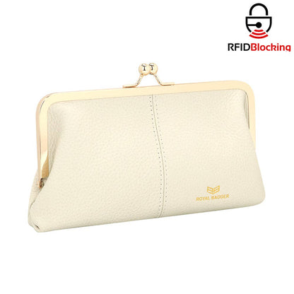 1468 Leather RFID Kiss-Lock Wallet: Black