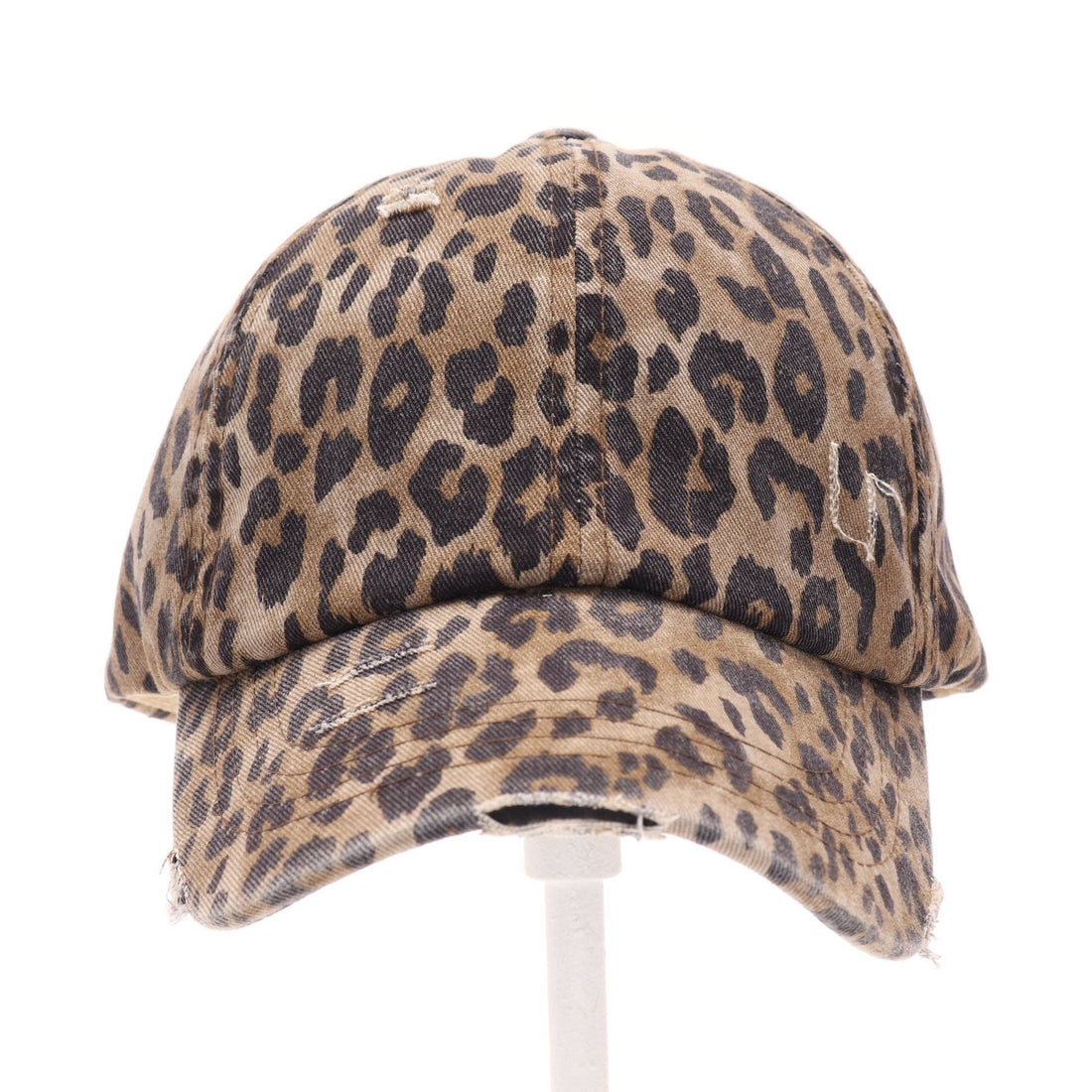 Washed Denim Criss-Cross High Ponytail CC Ball Cap BT799C: Baby Leopard