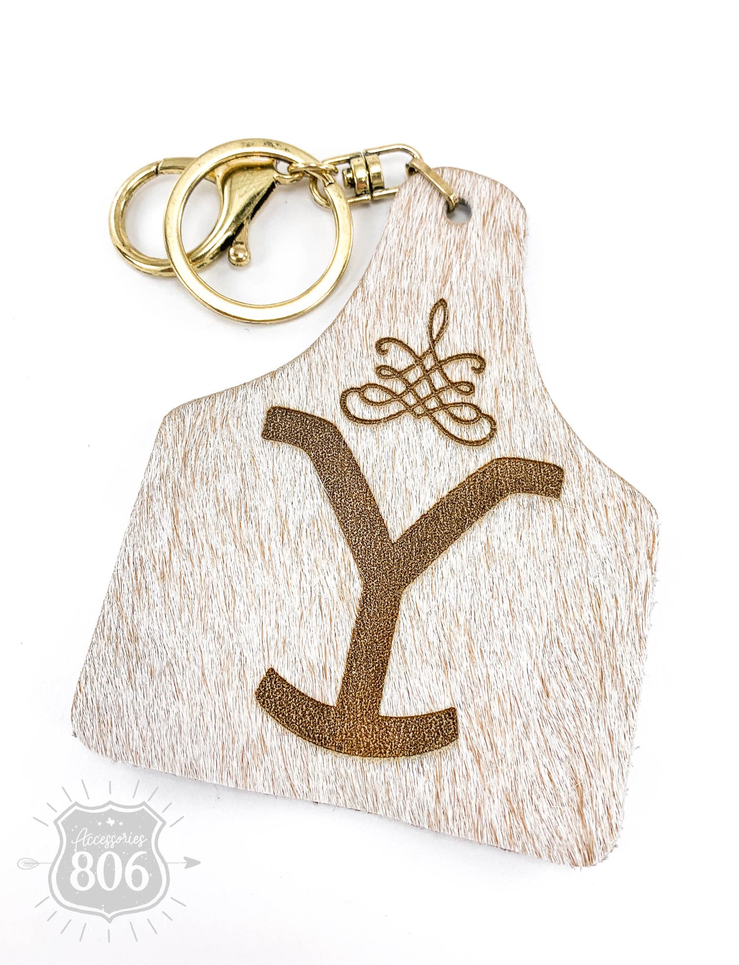 Yellowstone "Y" branded ear tag keychain, last call: White