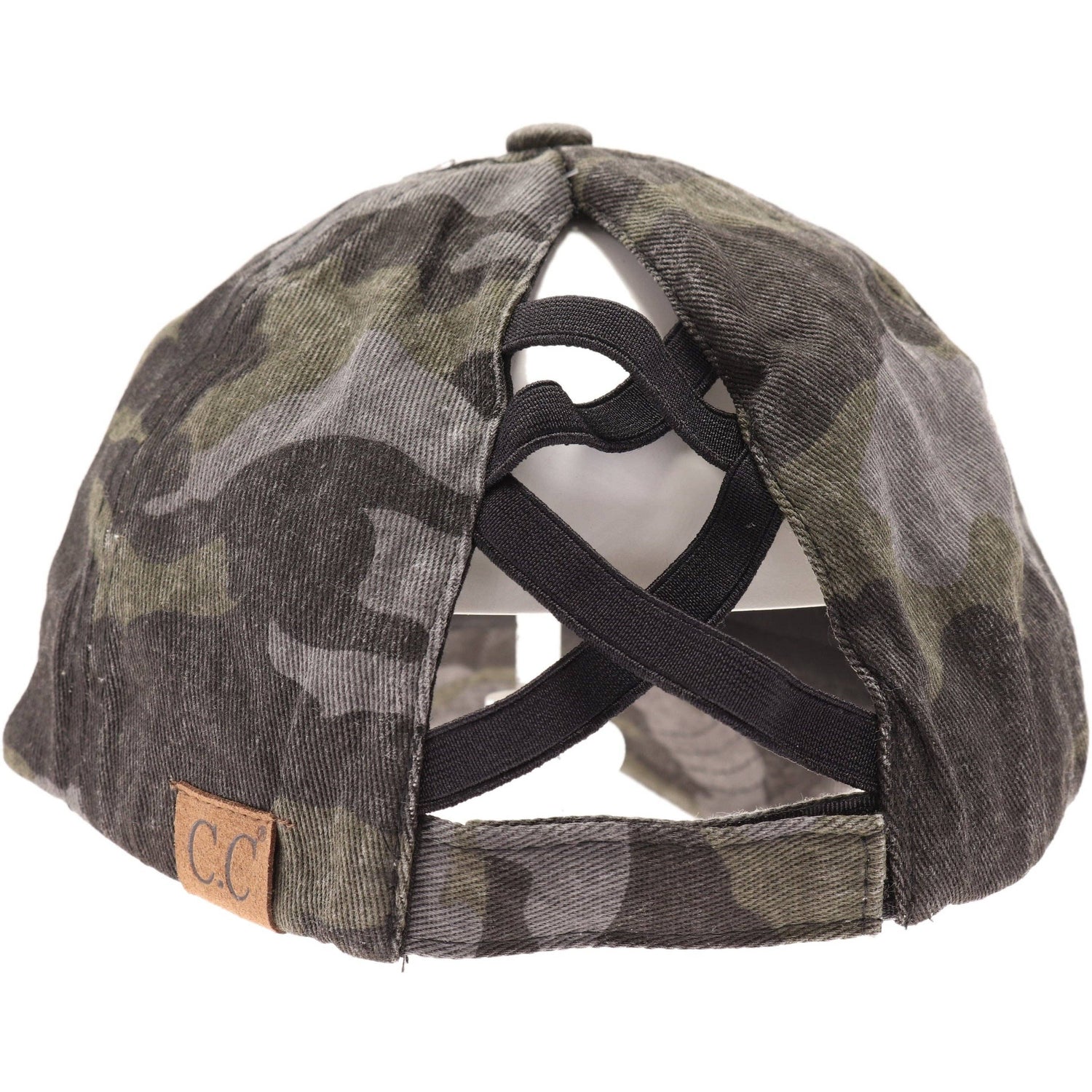 Washed Denim Criss-Cross High Ponytail CC Ball Cap BT799C: Grey Camo