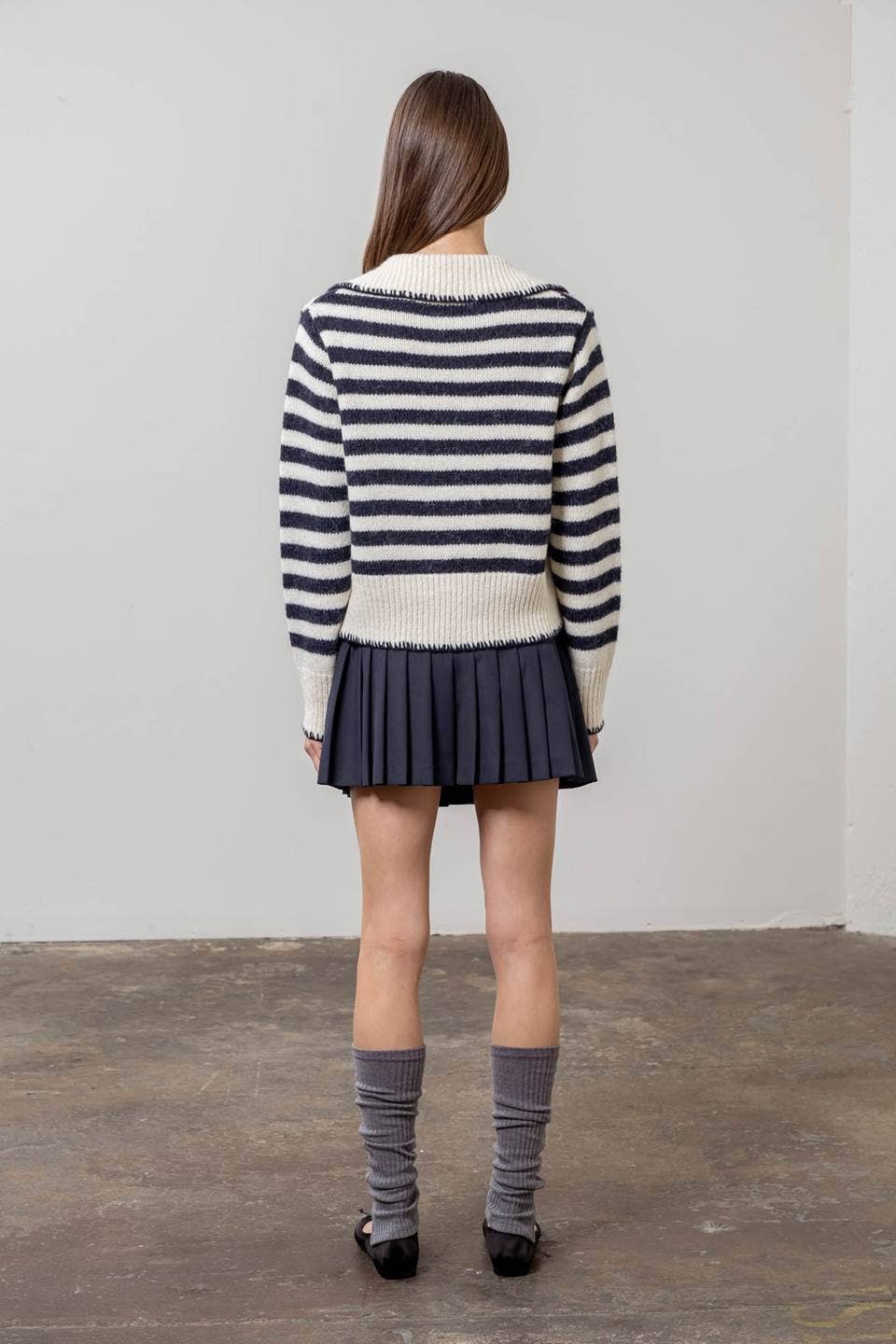 Moon River: Sailor Collar Tie Front Knit Cardigan