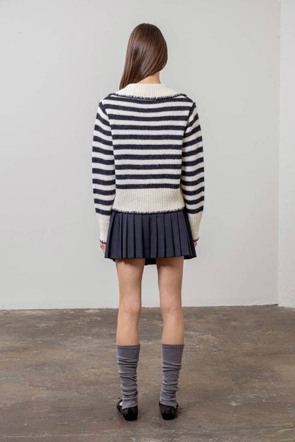 Moon River: Sailor Collar Tie Front Knit Cardigan