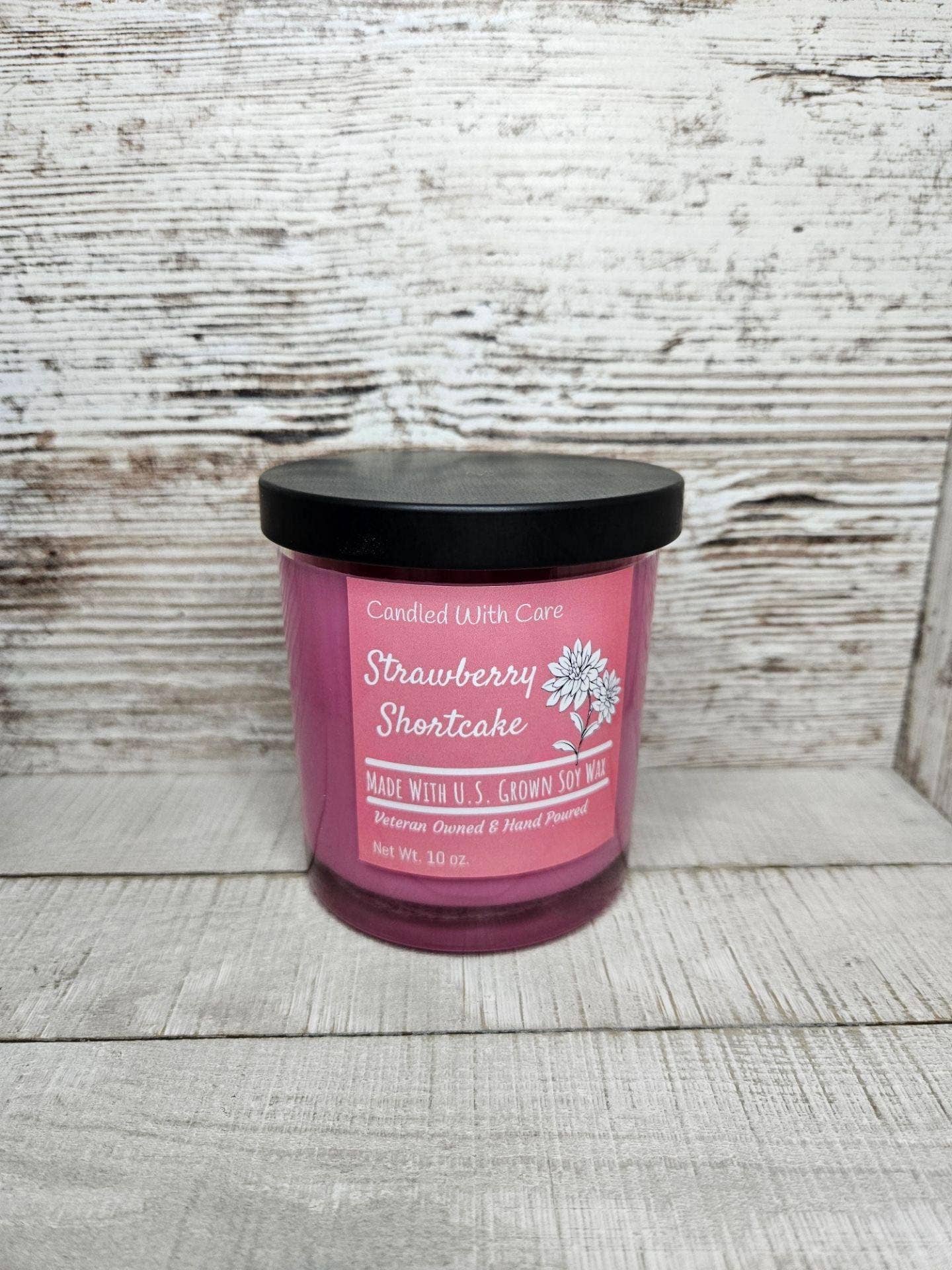 Strawberry Shortcake Soy Wax Candle with Wood Wick: 12.5 oz.