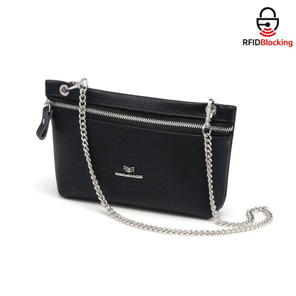 Genuine Leather RFID Crossbody Wallet: WineRed