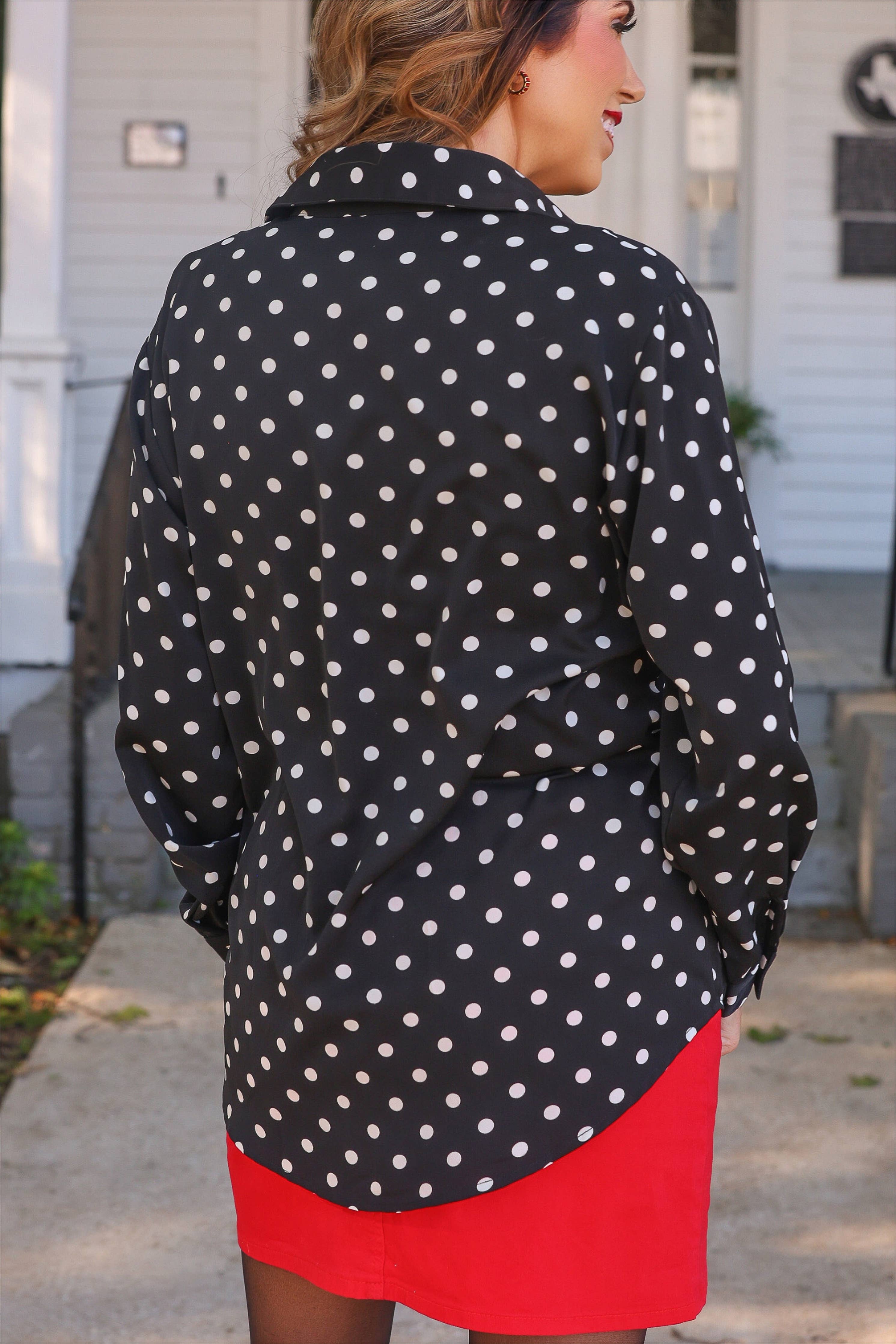 Nina Button Up Tunic by Jess Lea- After Dark Polka Dot: Black