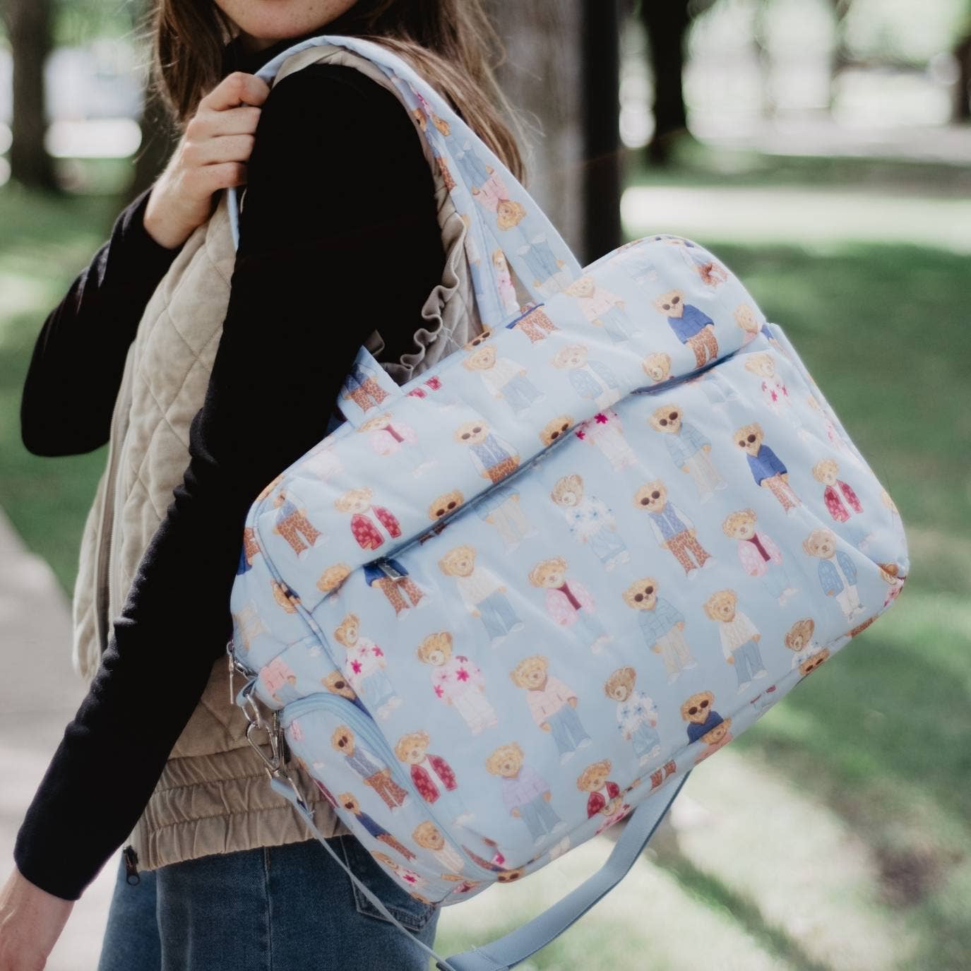 Teddy Bears Duffle Weekender Bag: Light Blue KATYDID