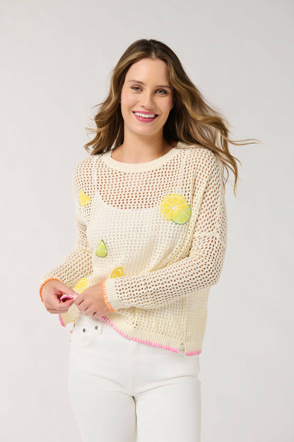 SHIRALEAH CITRUS MESH SWEATER: SIZE LARGE