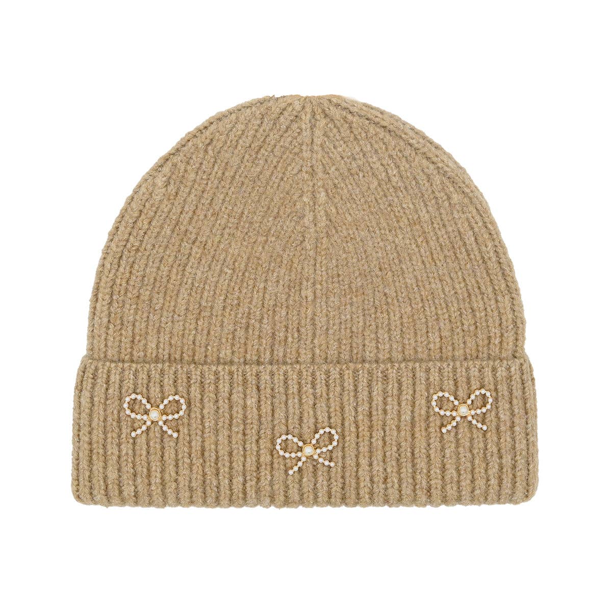 Pearl Bow Embellished Cuff C.C Beanie HTE0148: Ivory
