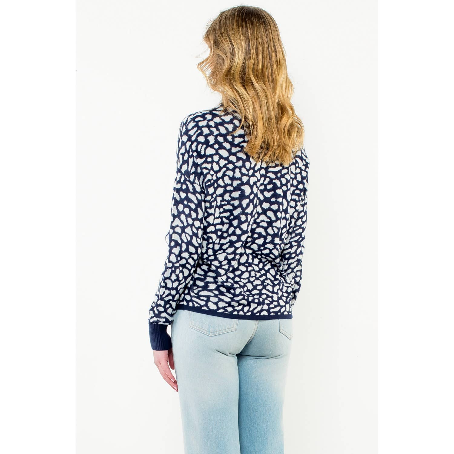 Spotted Pullover Sweater: NAVY