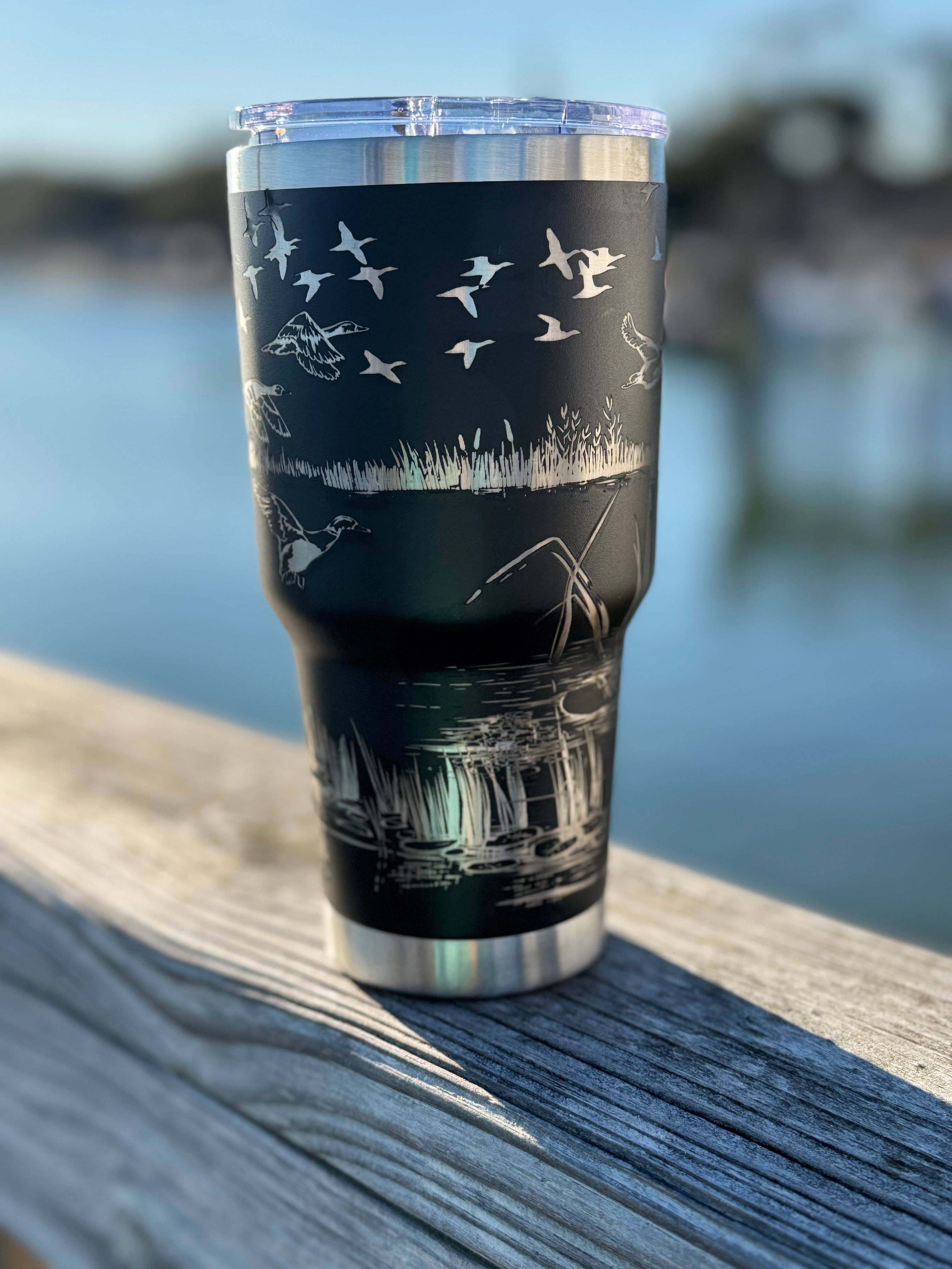 Duck Hunters paradise tumbler | Laser Engraved Wildlife Design | Hot &amp; Cold Drink Insulation | Durable Hunting Gift for Duck Hunters: Black 40 oz tumbler