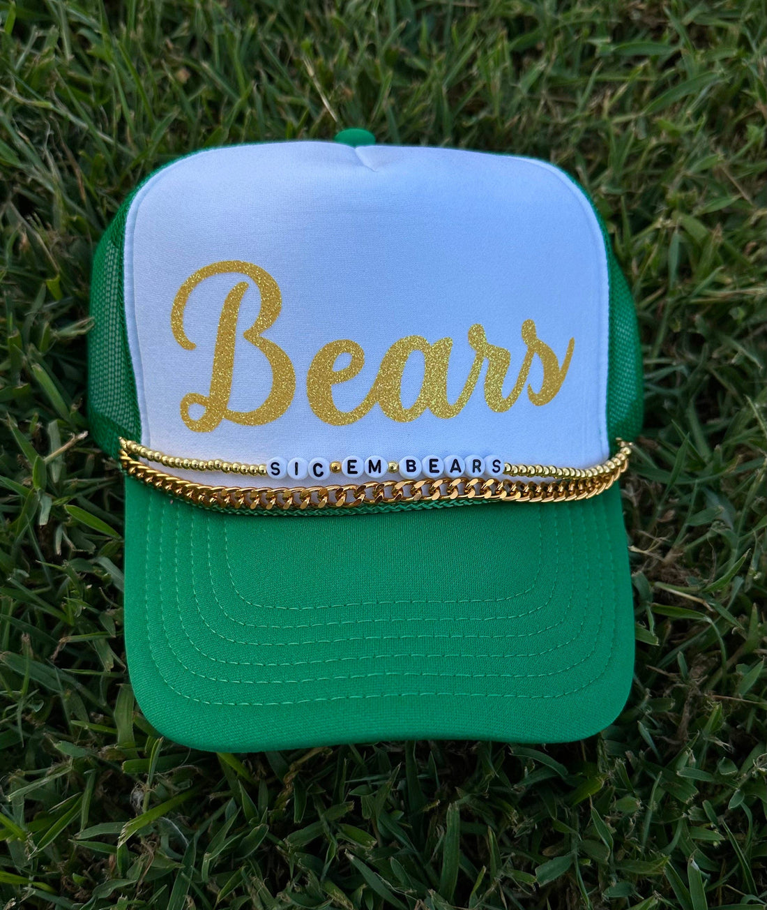 Bears Trucker Hat: Green/White Baylor