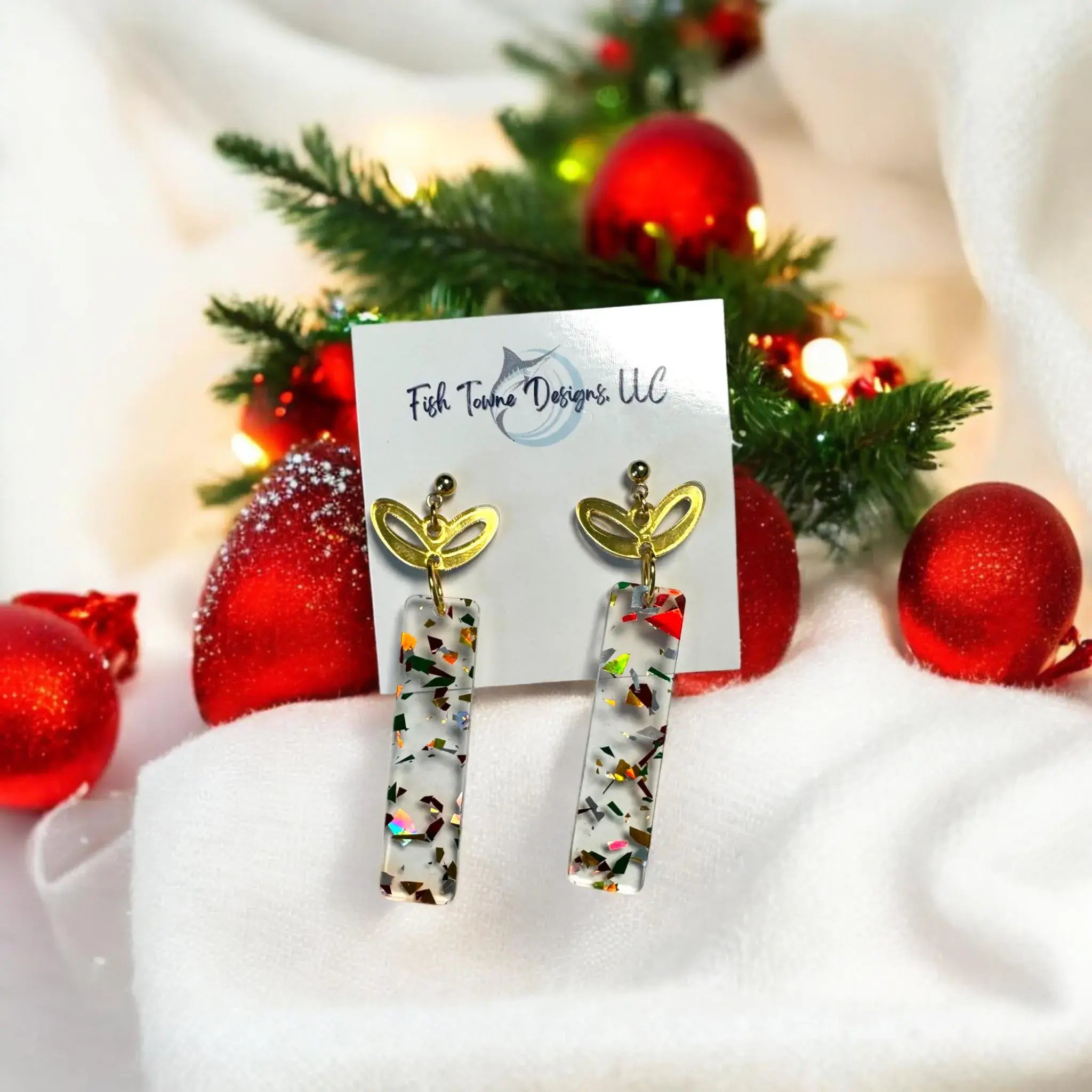 Christmas Present Acrylic Earrings: Square