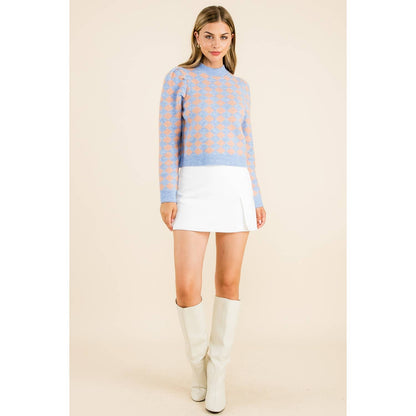 Diamond Pattern Knit Sweater: DENIM BLUE / XS