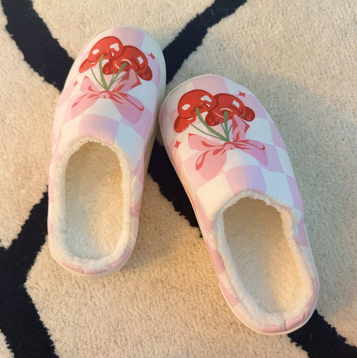 Cherry Bow Check Lounge Slippers - Sweet &amp; Cozy: S/M