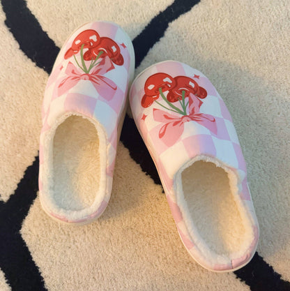 Cherry Bow Check Lounge Slippers - Sweet &amp; Cozy: S/M