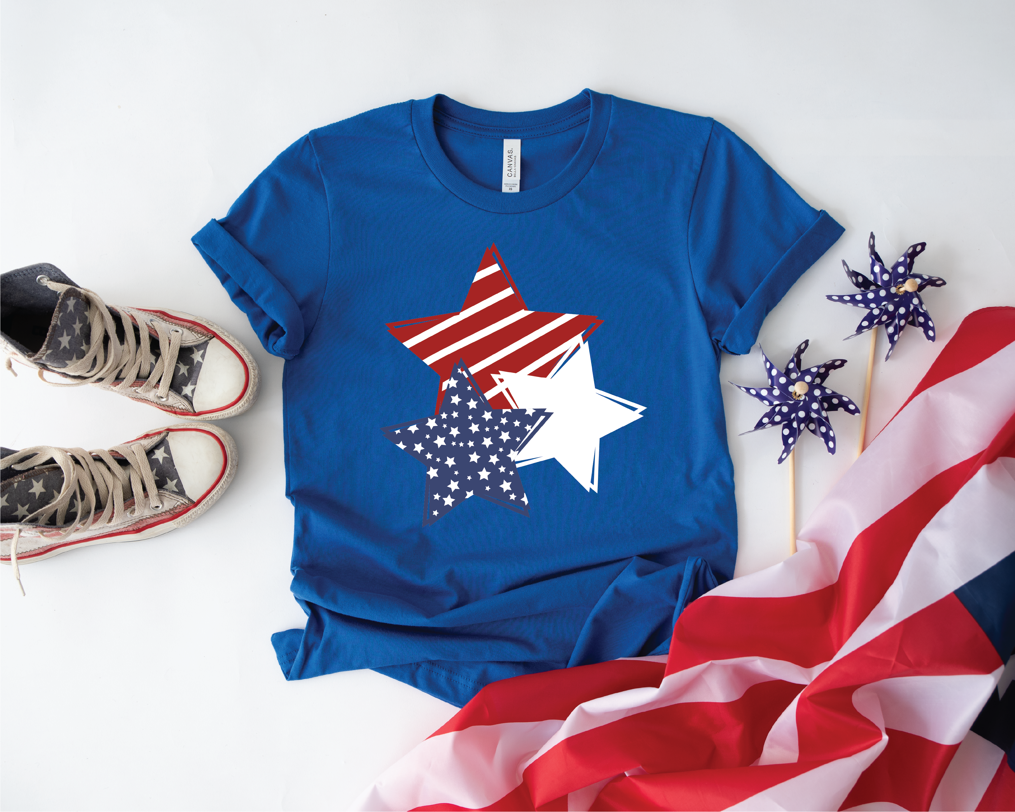 USA Stars Patriotic Graphic Tee: Royal Tee