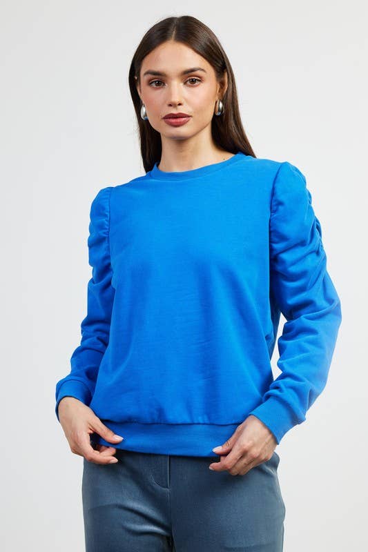 Ruched Sleeve Knit Top
: Cobalt / M