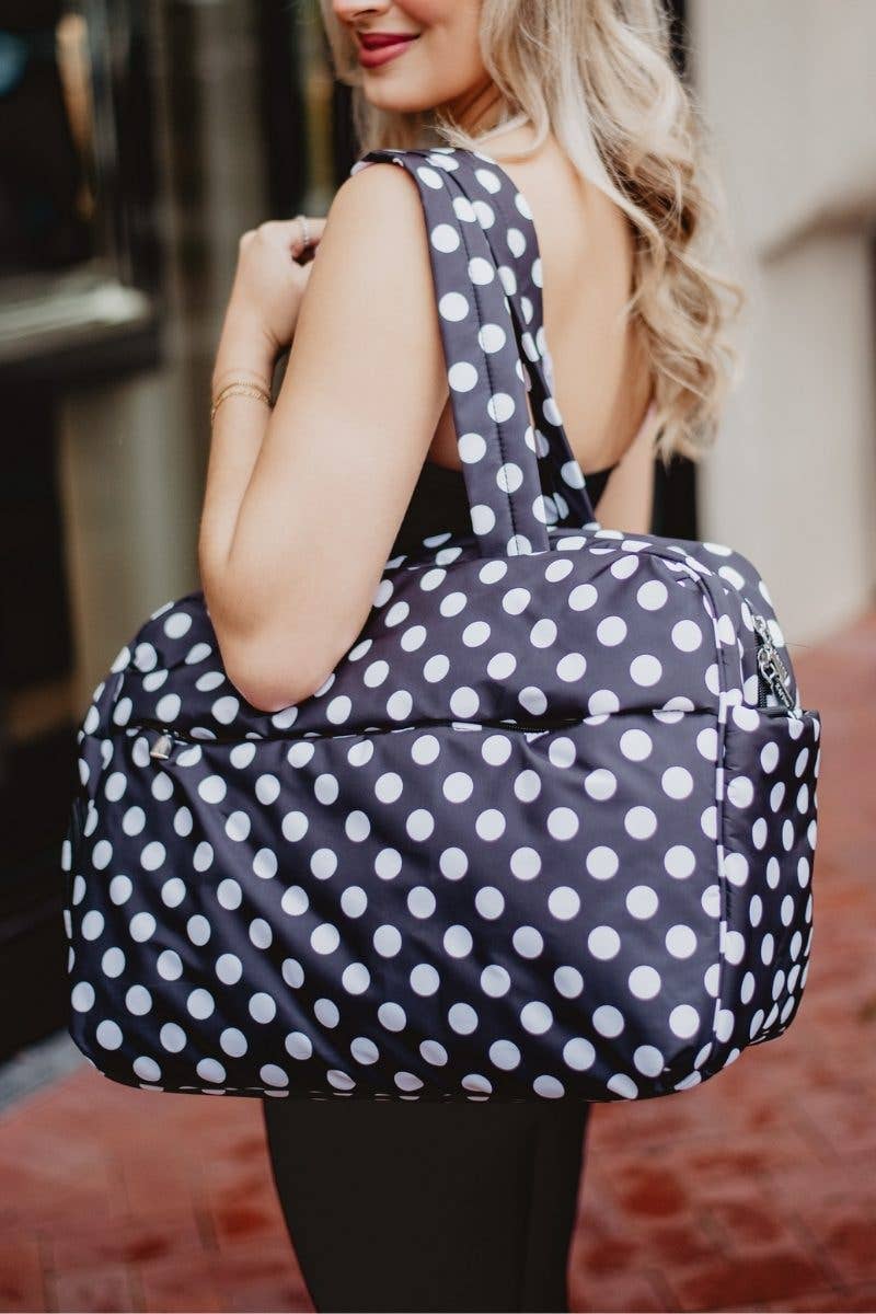 Black &amp; White Polka Dot Weekend Travel Bag: Black