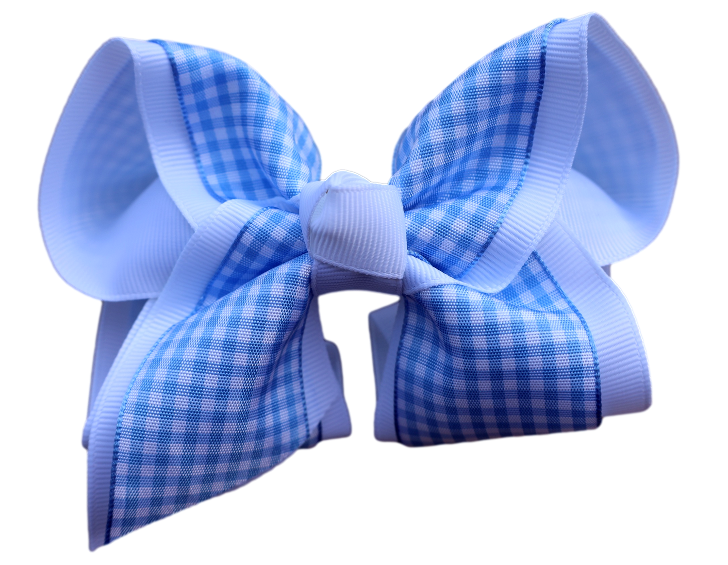 Blue Gingham Layered Bow : Alligator Clip / 4 inch