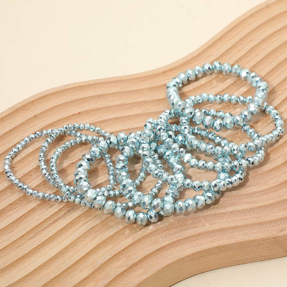 9PCS - Faceted Beaded Stretch Multi Layered Bracelets: Gray