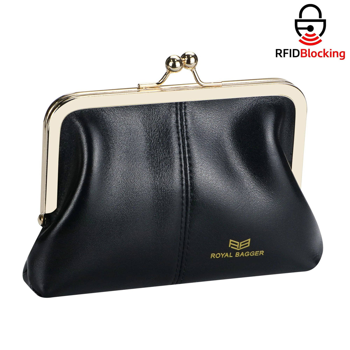 4120 Leather RFID Kiss-Lock Wallet: Black