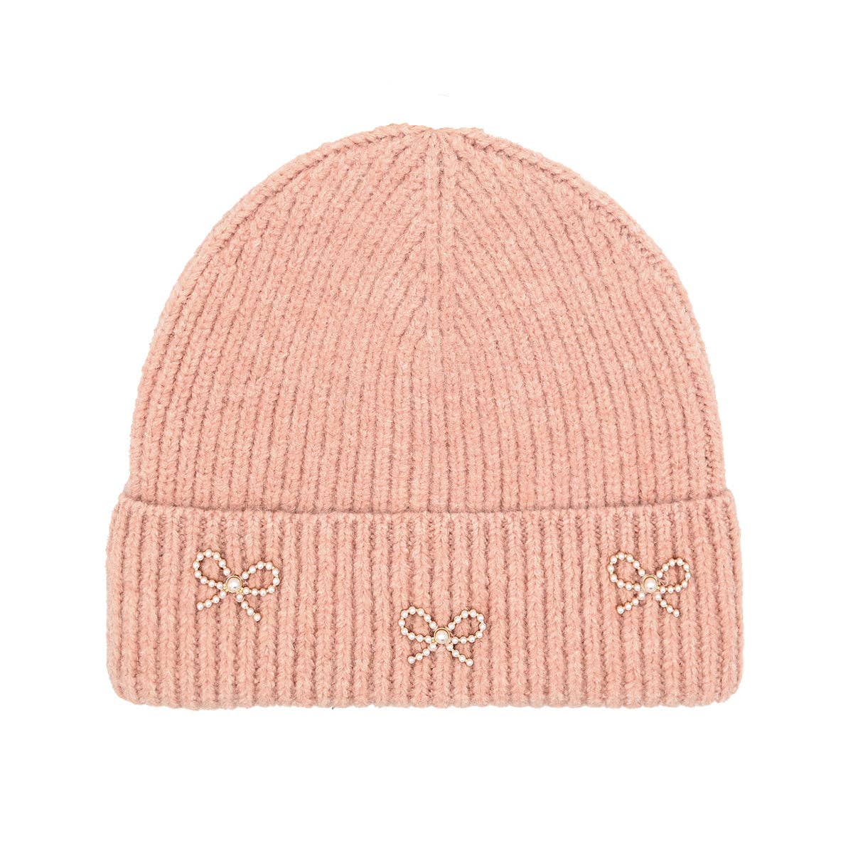 Pearl Bow Embellished Cuff C.C Beanie HTE0148: Ivory