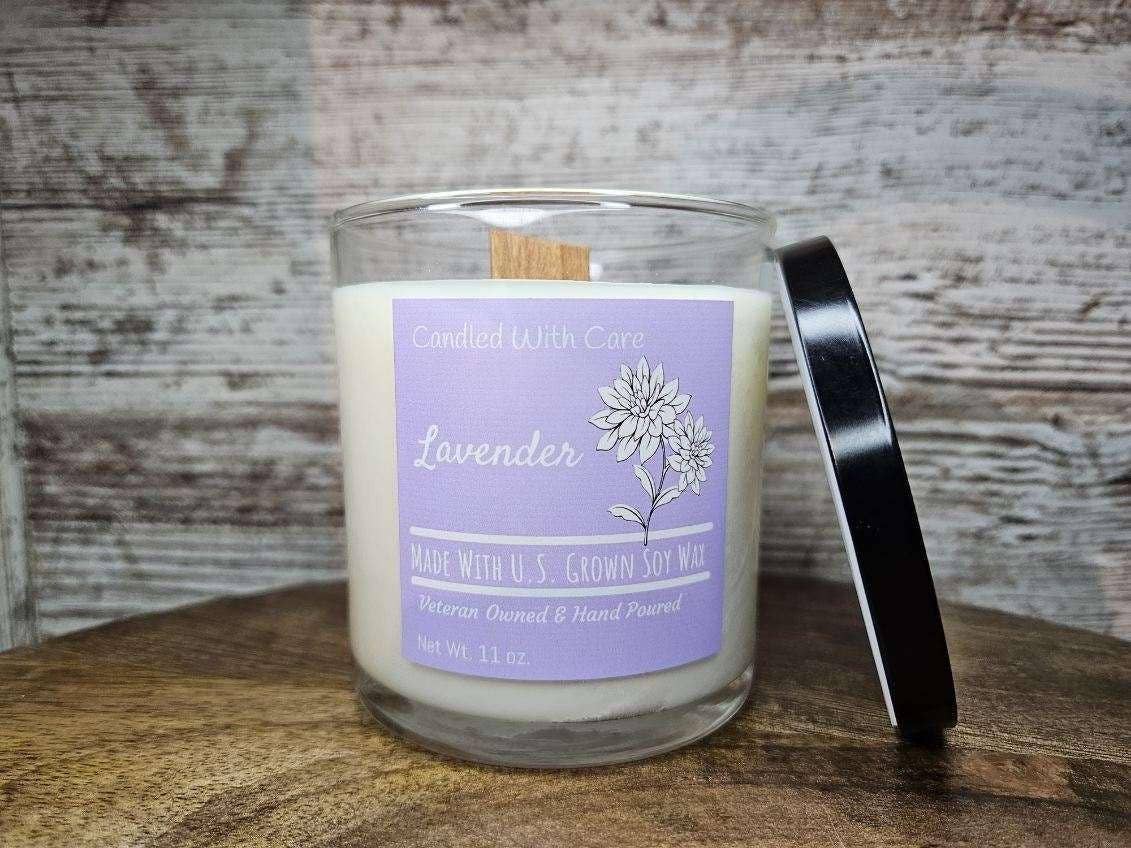 Lavender Soy Wax Aromatherapy Candle with Wood Wick: 11 oz.