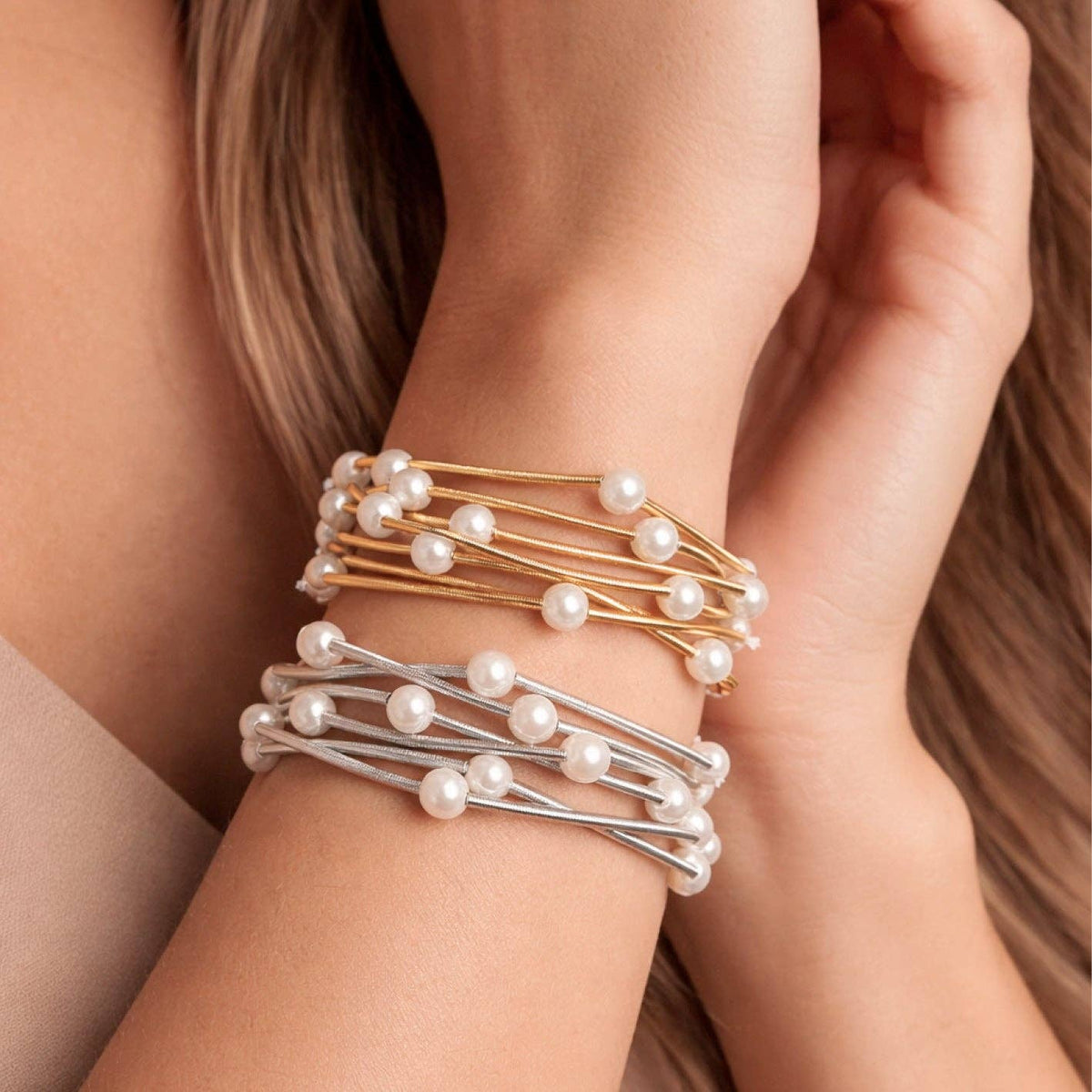 Boho Layered Spring Coil Guitar String Bracelet Set - 6026: S0OX3T6027 Silver